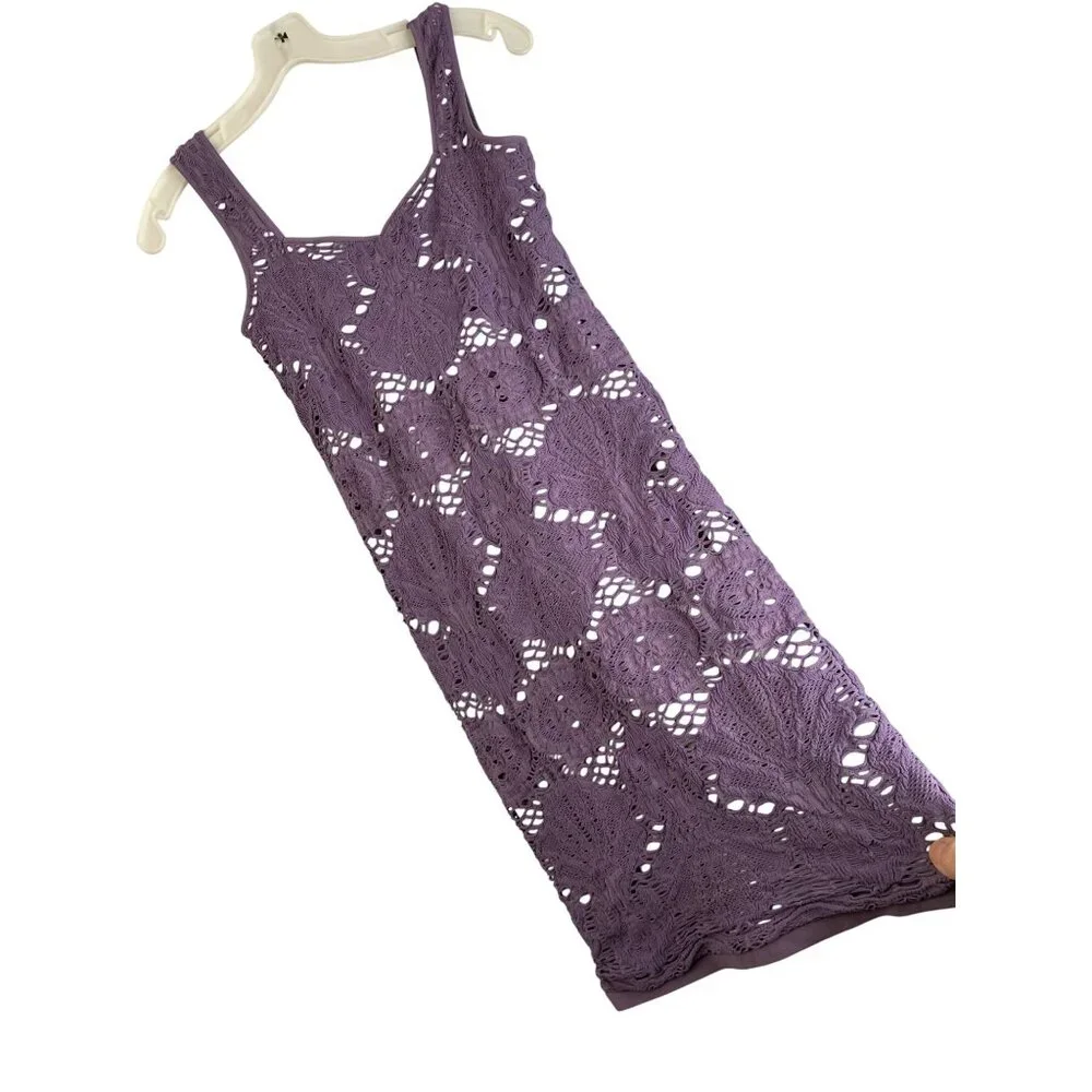 New Free People Intimately Crochet  Sun Dress M/L Violet Bodycon 8228 Mini - Picture 2 of 8